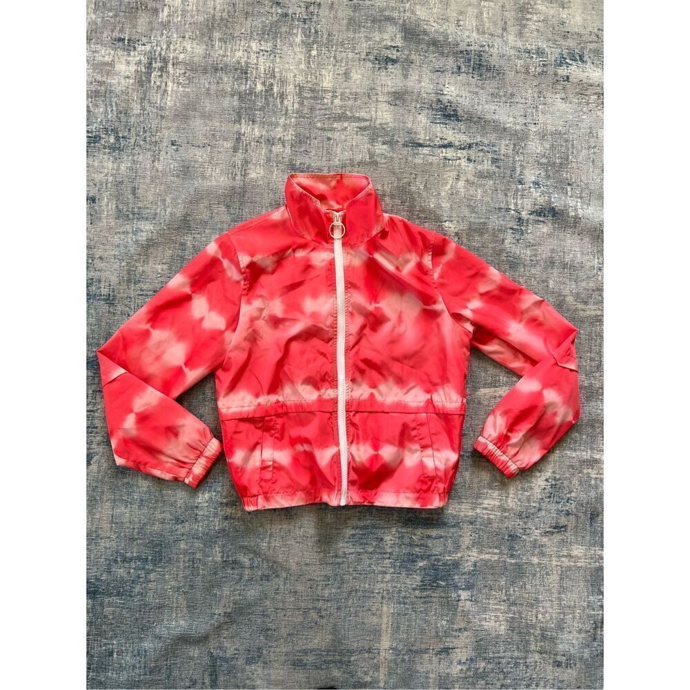Zella Pink White Tie Dye Full Zip Windbreaker Jacket Girls Extra Large